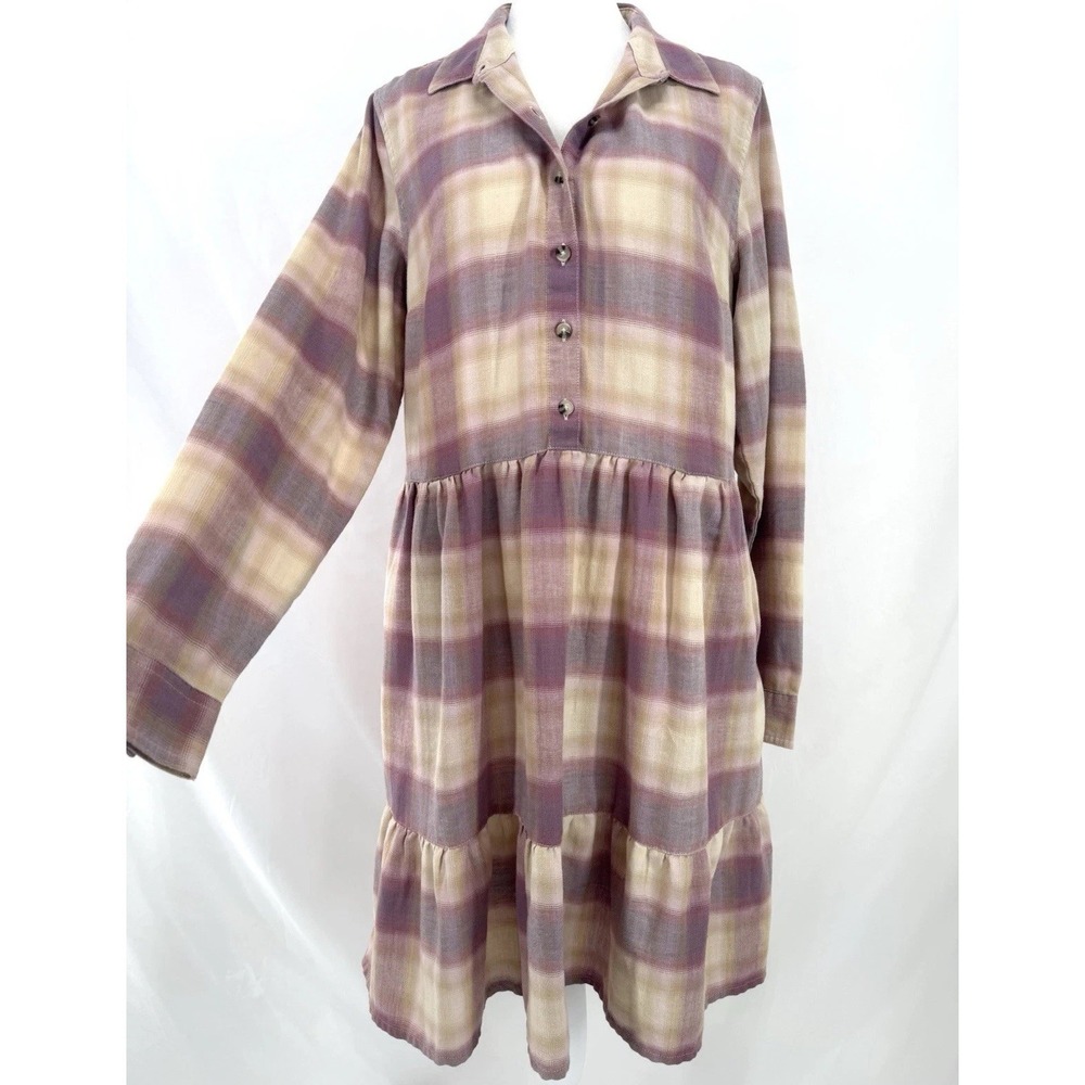 Toad&Co Tiered Plaid Dress M Indie Boho Granola Cottage Prairie Outdoor